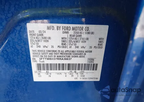 2024 Ford Maverick Xlt z USA, uszkodzony, nr VIN 3FTTW8H37RRA38637